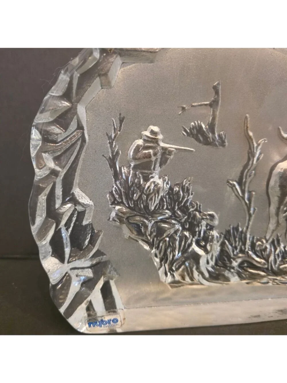 Nybro Sweden Crystal Wildlife Scene With Hunter Moose & Dog 6